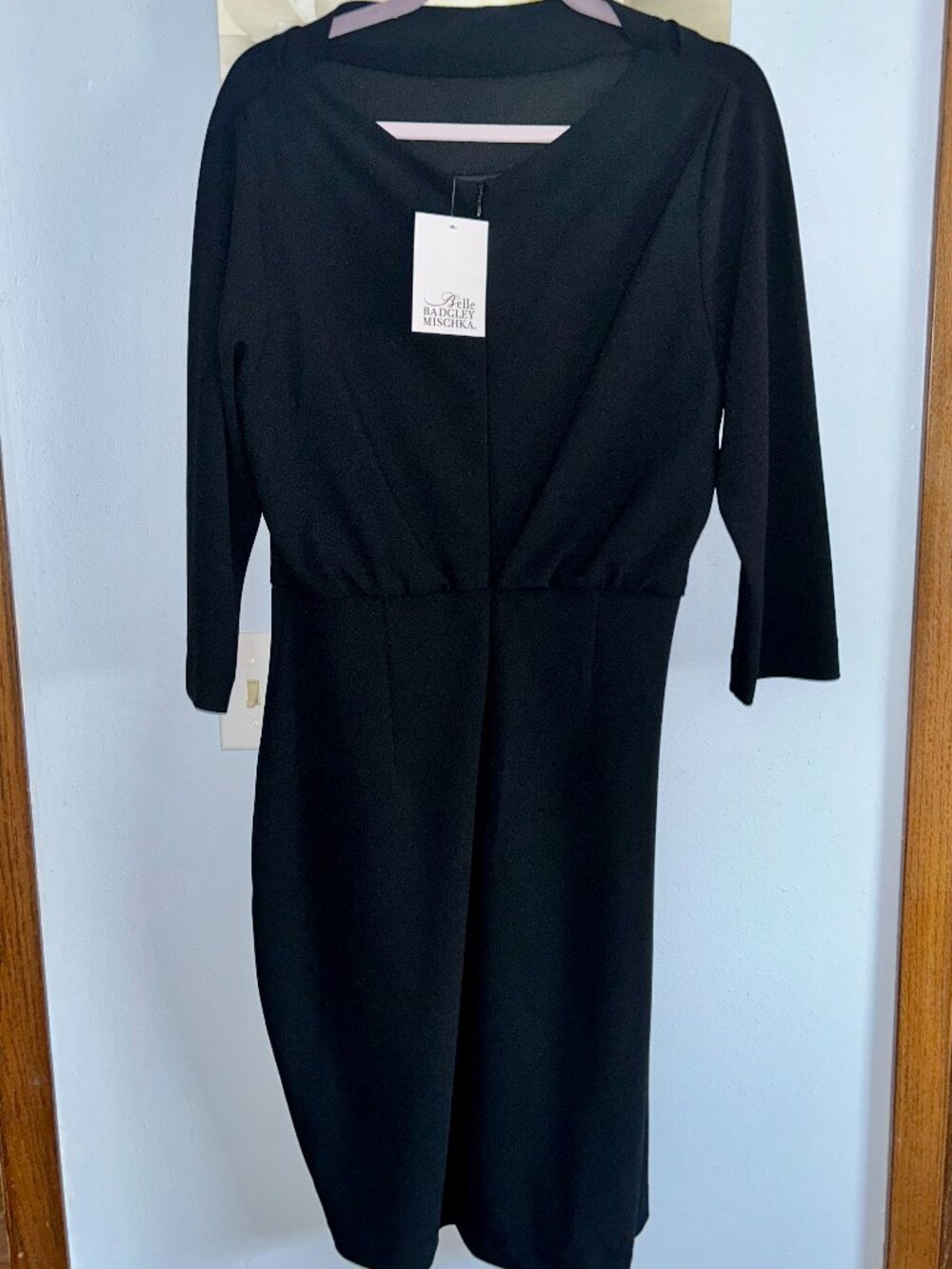 Belle by Badgley Mischka Draped Boat Neck 3/4 Sleeve Blouson Dress Sz 12 new/tag